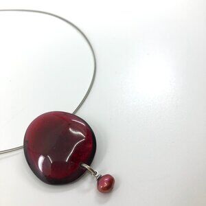 Culture Mix Woman's Necklace Maroon Garnet colored cabochon w Lobster 15-16 in